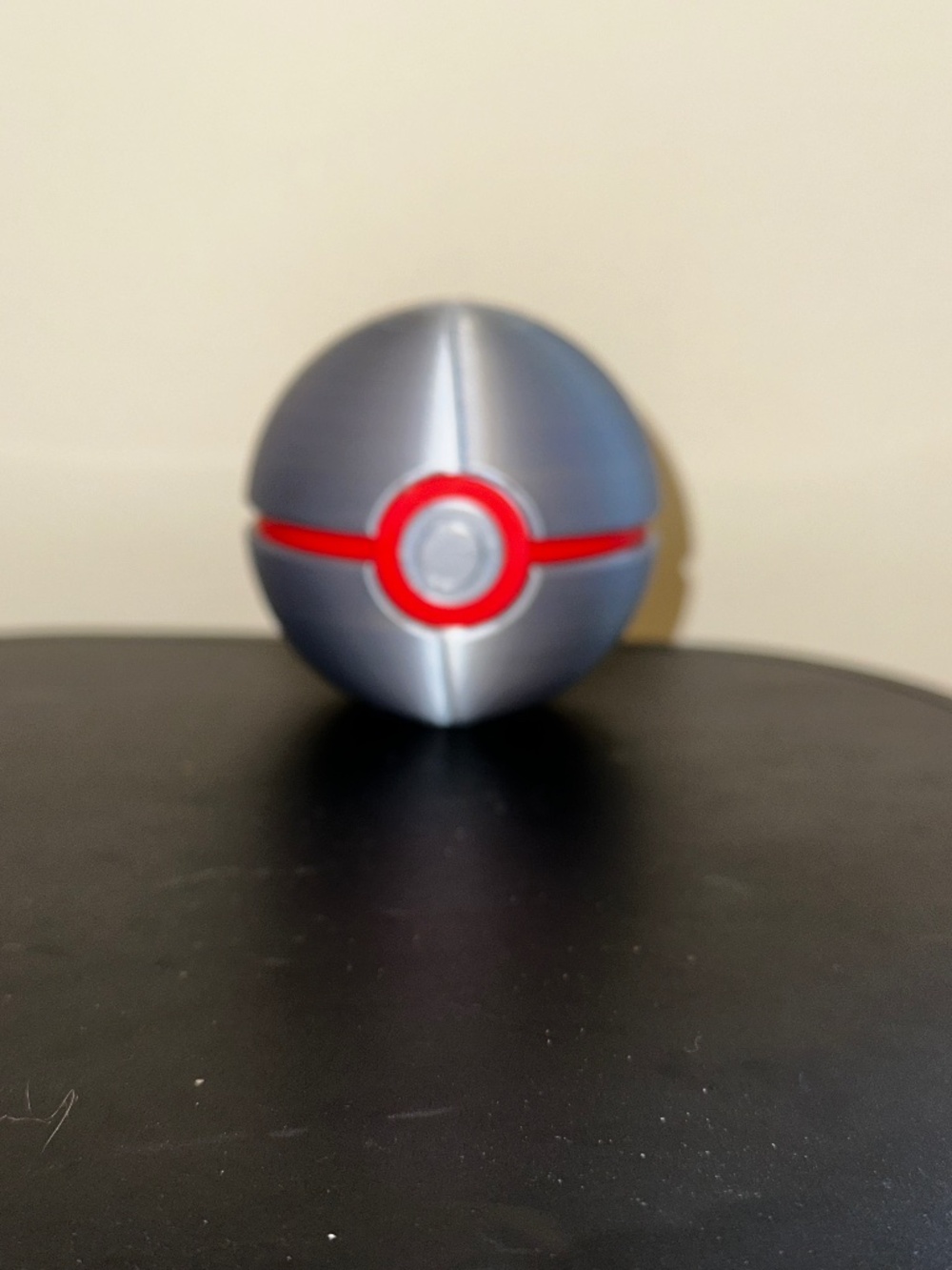 Metallic Silver Red Ring Monster Sphere Display – 3D Printed Collector Orb